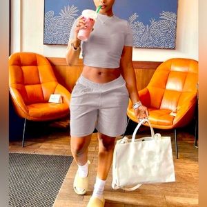 Two piece cropped tee and shorts set